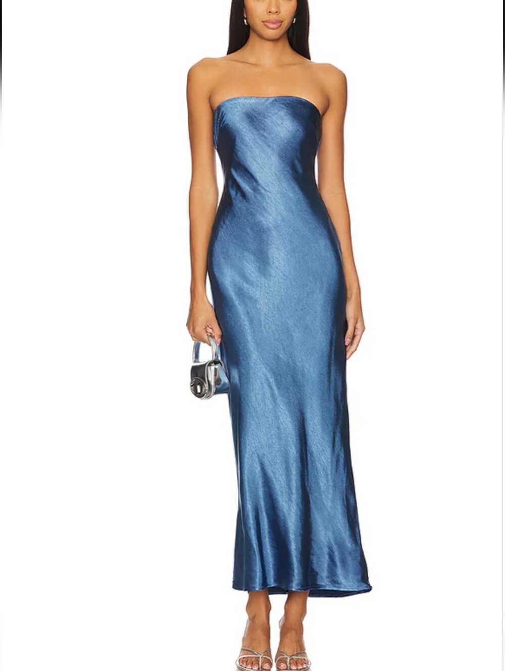 More To Come from Revolve Strapless Satiny Maxi dress in Blue size S NWTS